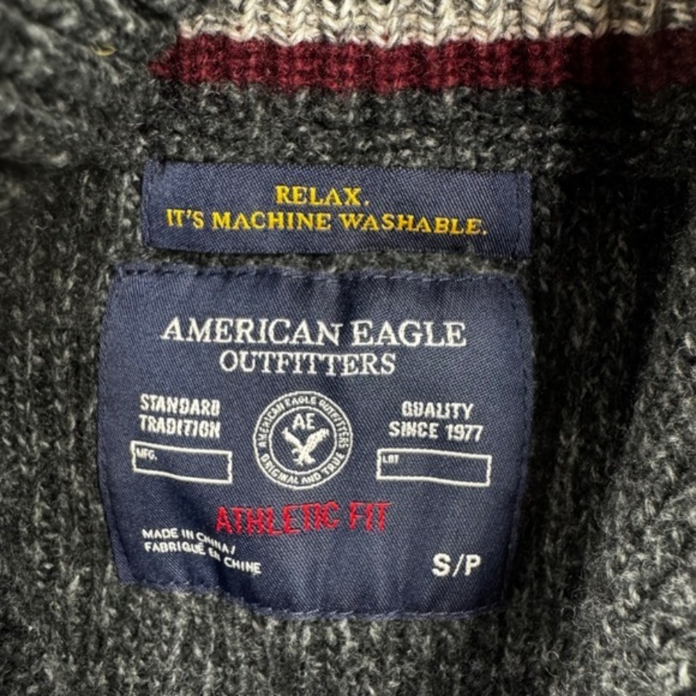 Small Unisex American Eagle Wool Blend Mock Neck Dark Gray Sweater Preppy - Picture 6 of 8